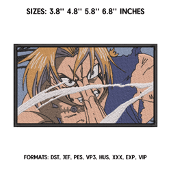 edward elric embroidery design file, fullmetal alchemist anime embroidery design, machine embroidery pattern.