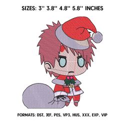 gaara embroidery design file, naruto anime embroidery design, machine embroidery pattern. gaara santa claus