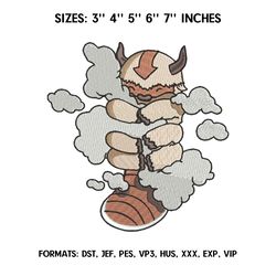 appa embroidery design file, avatar anime embroidery design, machine embroidery pattern.