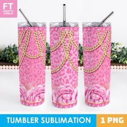 Digital Pink Fashion Tumbler Wrap Design - Pink Roses Tumbler PNG, Leopard Skinny Tumbler, Glitter Tumbler, Seamless
