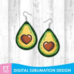 Avocado Earring Sublimation Design, Summer Earring PNG, Teardrop Earring PNG, Glitter Printable Earring PNG
