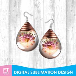 Light Bulb Earring Sublimation Design, Floral Earrings PNG, 3D Earring PNG, Flower Sublimation Design, Teardrop Earring