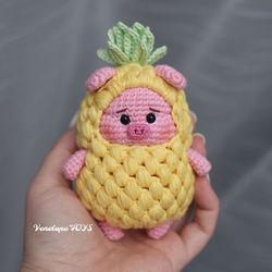 Pig in a Pineapple costume Pattern - Crochet Amigurumi, Gifts for Kids