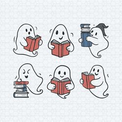 ghost reading books bookish halloween crewneck svg