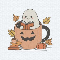 cute bookish ghost pumpkin autumn vibes svg