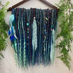 Bohemian set of synthetic textured DE dreadlocks and DE curls blue turquoise colors, dreadlock extensions