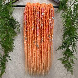 Bohemian set of synthetic textured DE dreadlocks light ginger colors, dreadlock extensions, crochet dread locs
