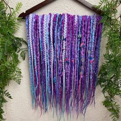 Bohemian set of synthetic textured DE dreadlocks pink lilac blue colors, dreadlock extensions, crochet dread locs