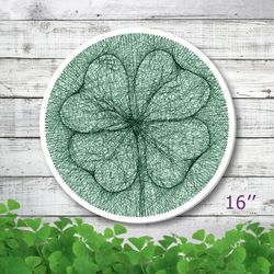 Lucky shamrock string art template & tutorial PDF. Green String art patterns. St Patricks day DIY craft kit