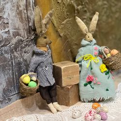 Interior toys Easter Bunnies Cotton textile toys Handmade Rabbits