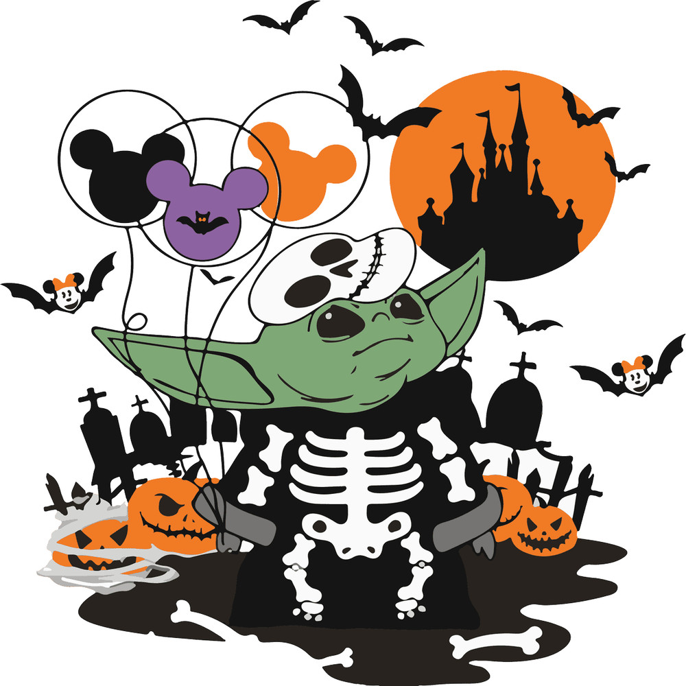 Skeleton Yoda With Halloween Balloons SVG - Spooky Character Cut File.png