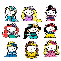 hello kitty disney princess bundle svg, hello kitty svg, bundle disney princess svg