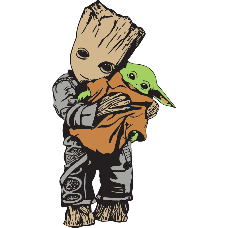 Baby Groot Hugging Yoda - Groot And Yoda SVG.png