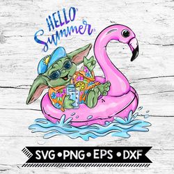 Baby Yoda Hello Summer Pink Flamingo PNG Download Files