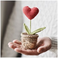 valentines day red heart plant in a pot, crochet pattern, pdf