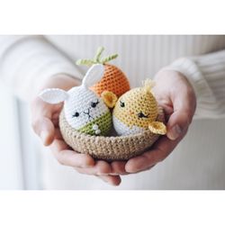easter eggs and jute basket crochet pattern, pdf