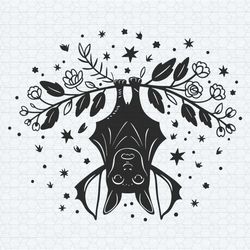 cute bat holding tree floral halloween svg