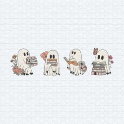 floral ghost reading books teacher halloween svg