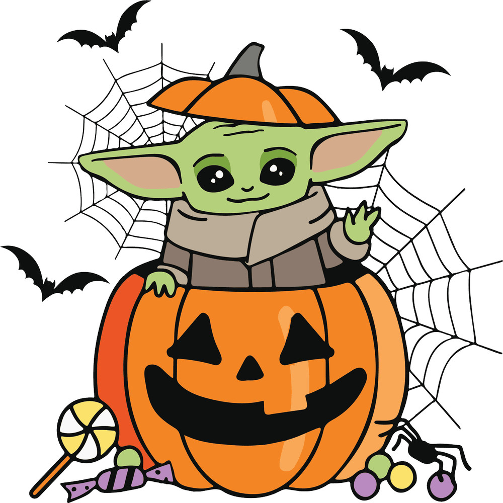 Halloween Baby Yoda In Pumpkin SVG - Cute Spooky Character Design For Cricut And Silhouette.png