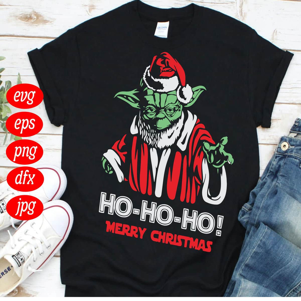 Ho Ho Ho Christmas Santa Yoda Christmas Hat Merry Christmas Yoda Quote SVG.jpg