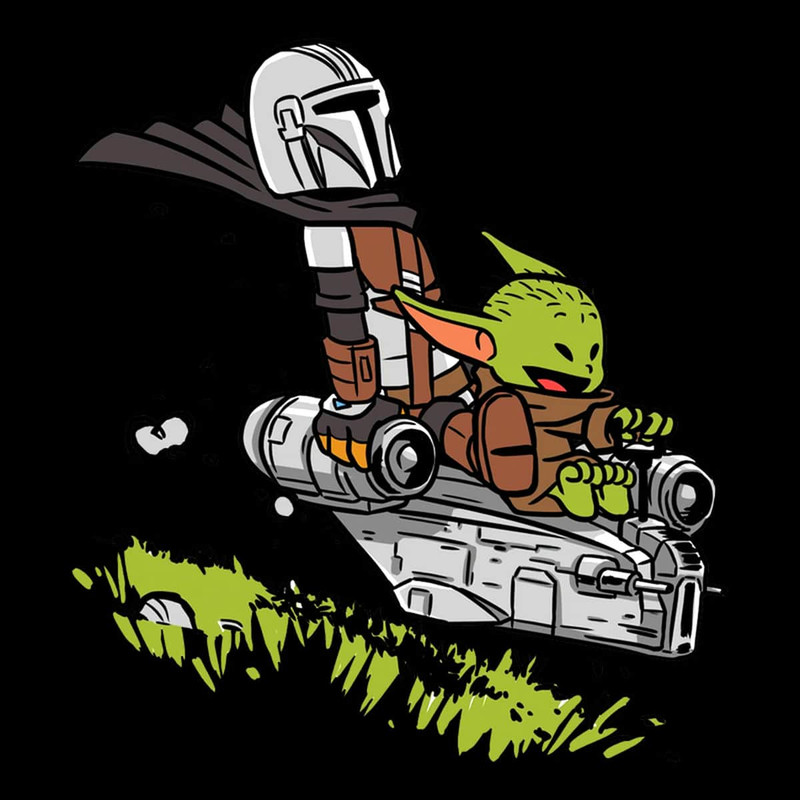 Mandalorian And Baby Yoda Speeding On Hover Bike Illustration - Funny Baby Yoda Lovers PNG.jpg