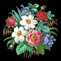 pdf vintage cross stitch pattern 190905 bouquet with daffodils