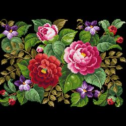 200423 pillow with camellia pdf vintage cross stitch pattern