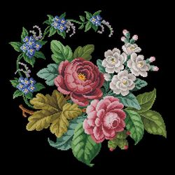 230312 half-calf with delphinium and forget-me-nots pdf vintage cross stitch pattern