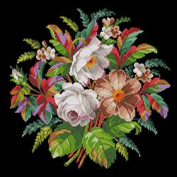 230518 bouquet with cream rosehip pdf vintage cross stitch pattern