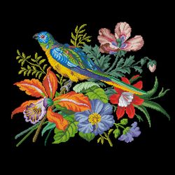 230219 parrot with an orange orchid pdf vintage cross stitch pattern