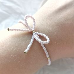 Bow bracelet, Beaded bracelet, Beaded jewelry, Bracelet, Pink bracelet, Cute bracelet, Tiny bracelet, Bracelet for girl
