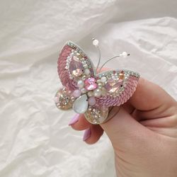 Butterfly brooch, crystal brooch, moth brooch, designer brooch, butterfly pin, butterfly jewelry, pink butterfly, lapel
