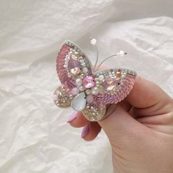 butterfly brooch, crystal brooch, moth brooch, designer brooch, butterfly pin, butterfly jewelry, pink butterfly, lapel