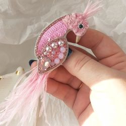 bird brooch, beaded brooch, lapel pin, animal brooch, bird lover gift, brooches for women, feather brooch, pink brooch