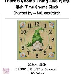 high time gnome clock - exclusive cross stitch pattern