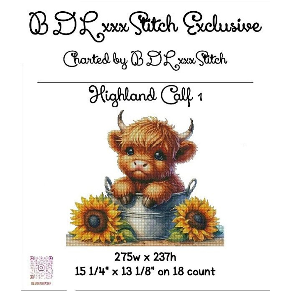 Highland Calf 1  Excluse Cross Stitch Pattern  Original Artwork From Designs By Decca 0
