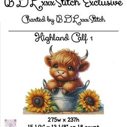 highland calf 1 - exclusive cross stitch pattern - original artwork from designs by decca