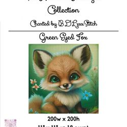 green eyed fox - cross stitch pattern - original artwork by hansuan fabregas