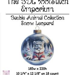 bauble animal collection - snow leopard, cross stitch pattern - original artwork by serene dove