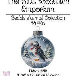 bauble animal collection - puffin, cross stitch pattern - original artwork by serene dove