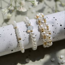 A set of beaded rings Handmade bead rings Pearl rings Dainty beaded rings set Aesthetic gift for her Beautiful rings