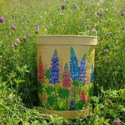 birch bark box with lupina's painting. birch bark box