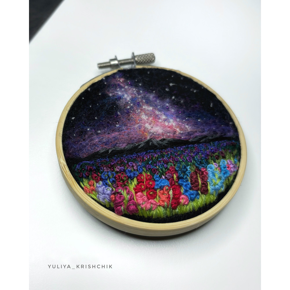 Embroidered Needle Felted Tiny Space Artwork 0