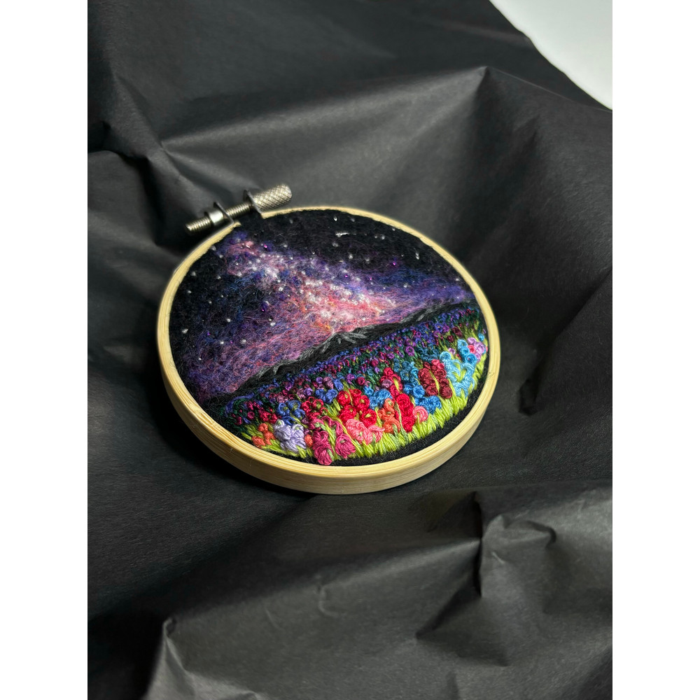 Embroidered Needle Felted Tiny Space Artwork 0