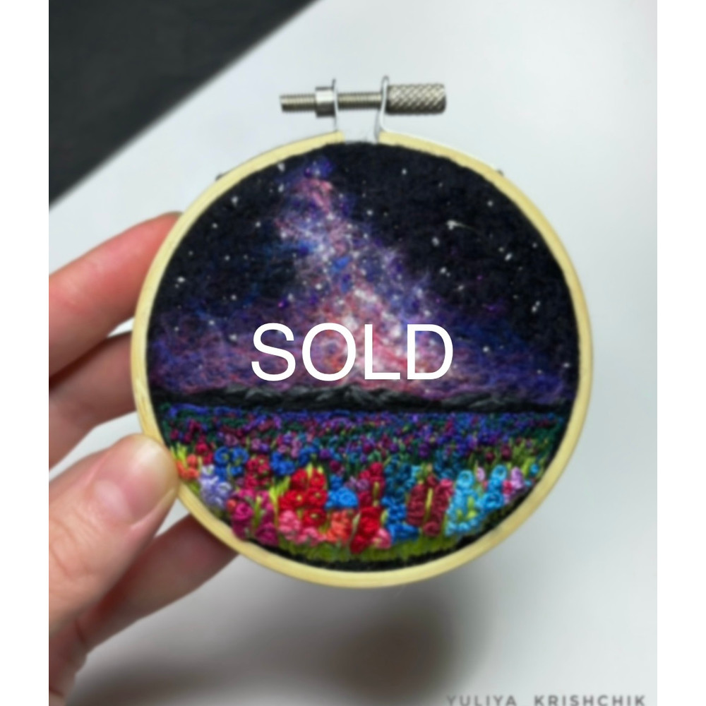 Embroidered Needle Felted Tiny Space Artwork 0