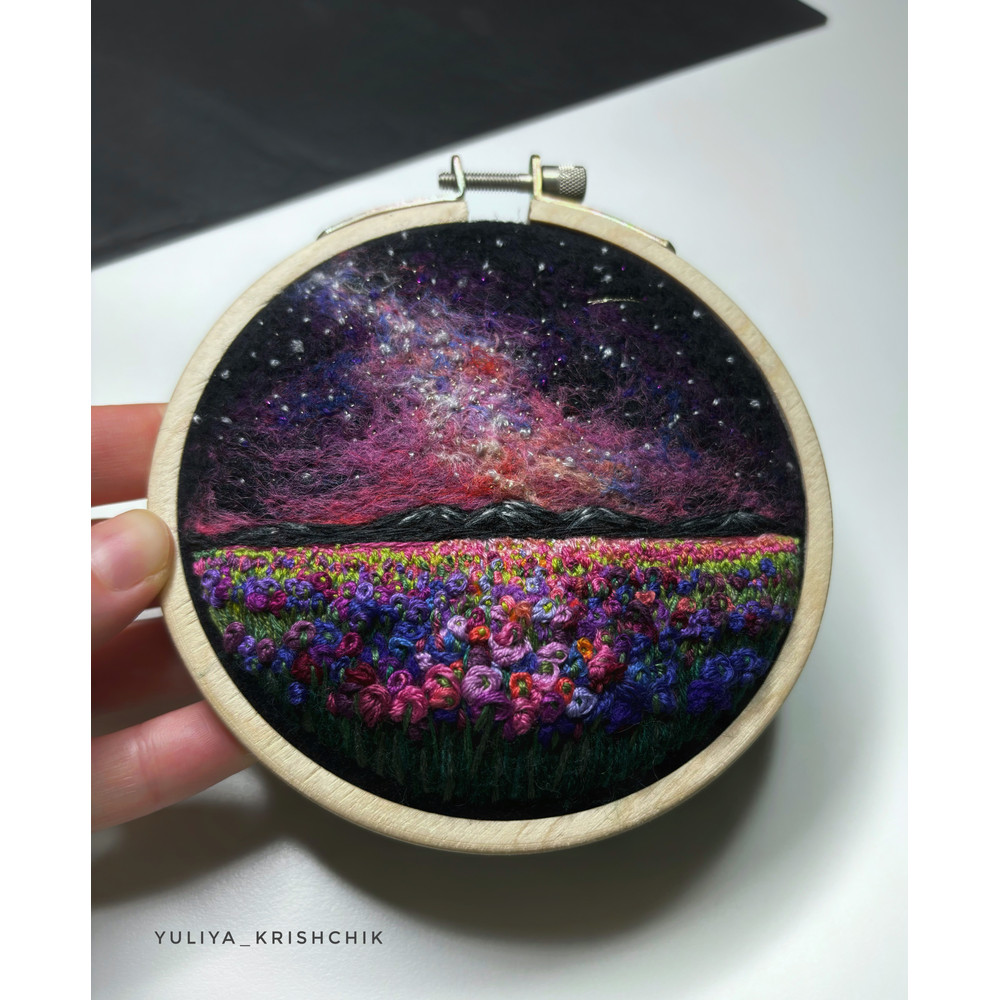 Embroidered A Needle Felted Painting Milky Way Comet Artwork 1