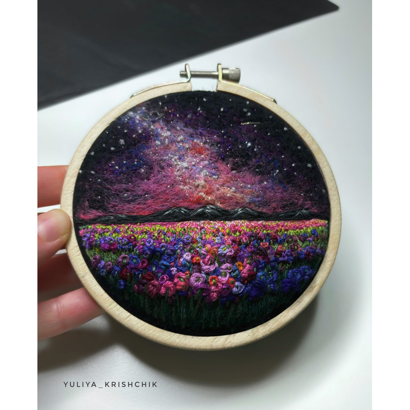 Embroidered A Needle Felted Painting Milky Way Comet Artwork 1