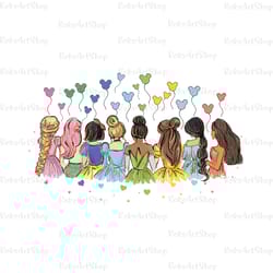 all watercolor princess png clipart, all princess sublimation design, magical castle mouse ears