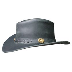 Crazy Horse Waxed Black Leather Bush Hat
