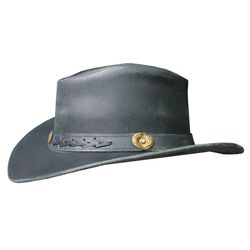 crazy horse waxed black leather bush hat